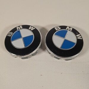 2 BMW OEM WHEEL CENTER CAPS BLACK‎ & BLUE 3613 6783536